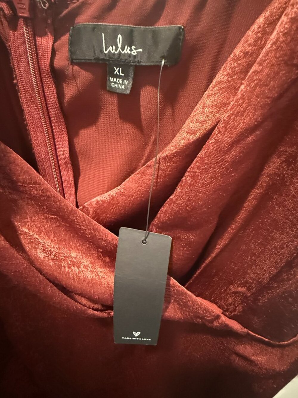 NWT Lulus Constantine Burgundy Satin Maxi Dress XL Formal Slit Gown - Picture 6 of 8